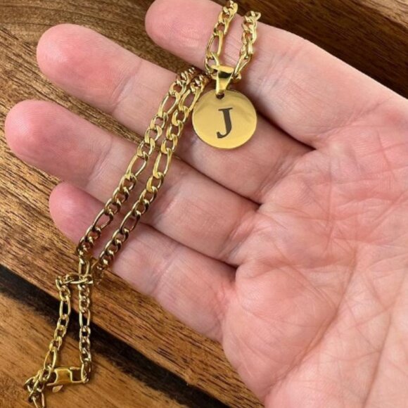 Custom Engraved Letter Coin with 3mm Figaro Chain - Picture 4 of 6